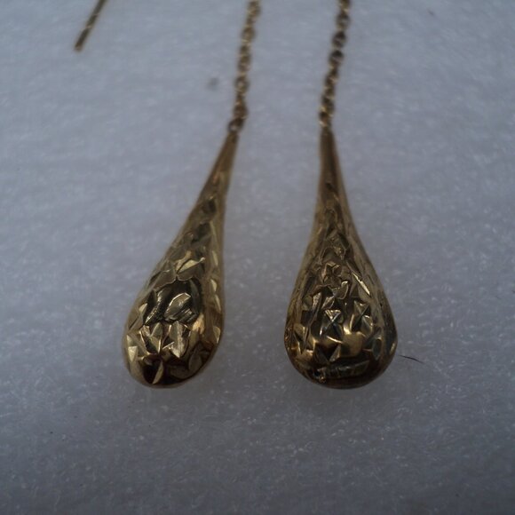 Thread YG over sterling silver earrings 4" POS184 - Picture 3 of 3